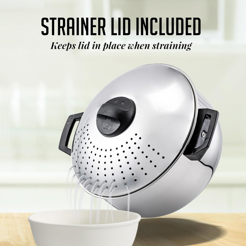 Ovente 4.8 Quart Stovetop Stainless Steel Pasta Pot with Strainer Lid Silver